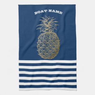 Linge De Cuisine Ananas doré Marin rayé bleu nuit