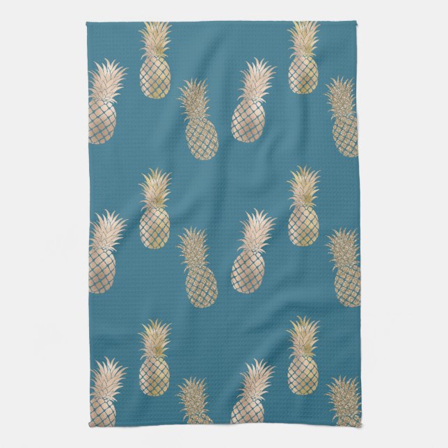 Linge De Cuisine Ananas en verre d'or (Vertical)