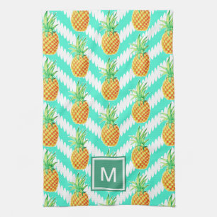 Linge De Cuisine Ananas et Chevrons des îles tropicales Monogramm