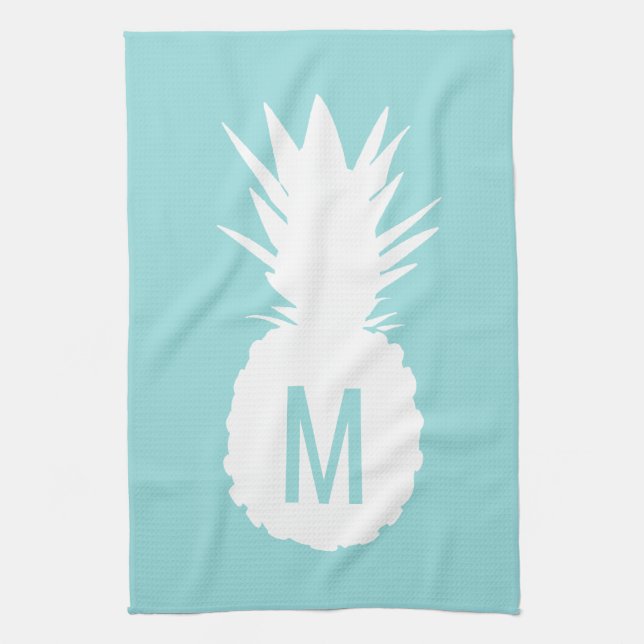 Linge De Cuisine ananas monogramme bleu pastel (Vertical)