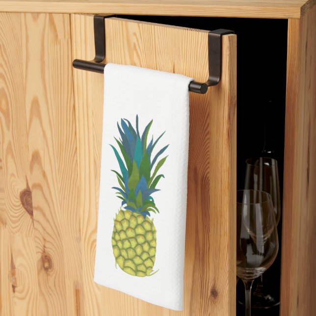 Linge De Cuisine Ananas tropical aux Feuilles bleus et verts (Pliage en tiers)