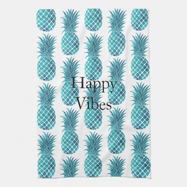 Linge De Cuisine Ananas tropicaux Turquoise Aqua (Vertical)