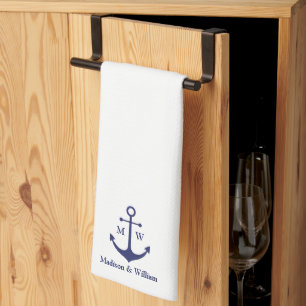 Linge De Cuisine Ancrage nautique marine blanc personnalisé monogra