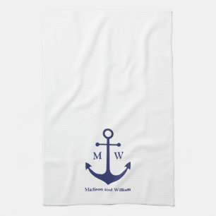 Linge De Cuisine Ancrage nautique marine bleu blanc personnalisé mo
