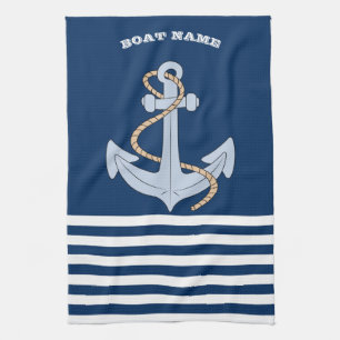 Linge De Cuisine Ancre bleu marine rayée