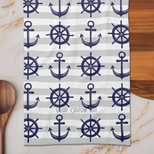 Linge De Cuisine Ancre Bleu Marine Roue De Bateau Rayé Nautical