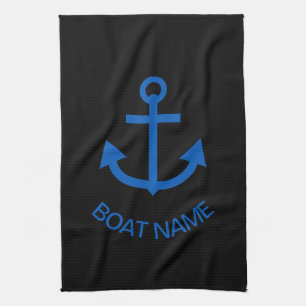 Linge De Cuisine Ancre Bleu Personnalisé Votre Nom De Bateau Noir