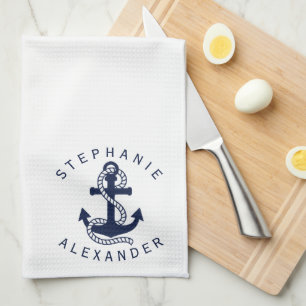 Linge De Cuisine Ancre bleue marine {choisissez votre couleur}