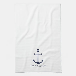 Linge De Cuisine Ancre bleue marine et nom personnalisé