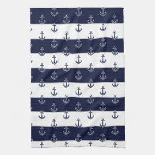 Linge De Cuisine Ancre bleue marine Monogramme côtier Kitche