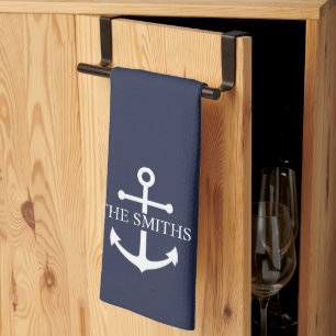 Linge De Cuisine Ancre bleue marine Nom de famille personnalisé