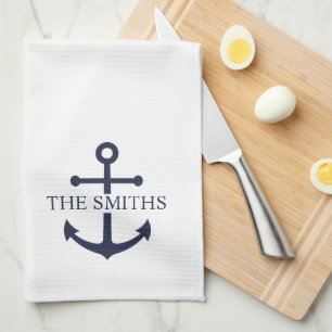 Linge De Cuisine Ancre bleue marine Nom de famille personnalisé