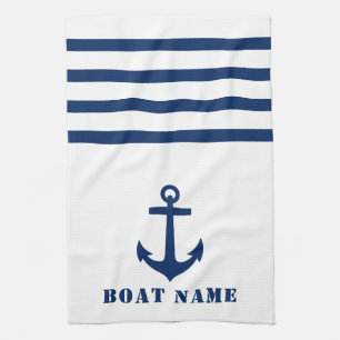 Linge De Cuisine Ancre classique nautique Votre nom de bateau Bleu 