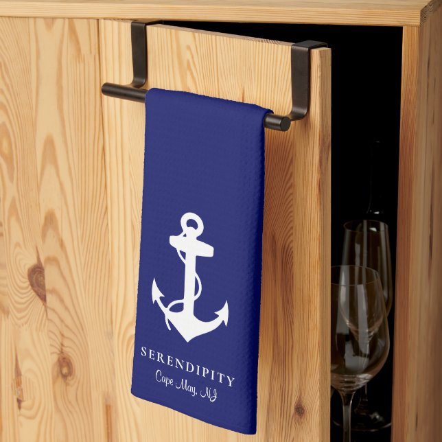 Linge De Cuisine Ancre de bateau classique Monogram Marine Blue (Pliage en tiers)