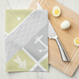 Linge De Cuisine Ancre marine jaune et gris Vane météorologique