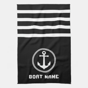 Linge De Cuisine Ancre marine Nautique Votre nom de bateau sur Navy