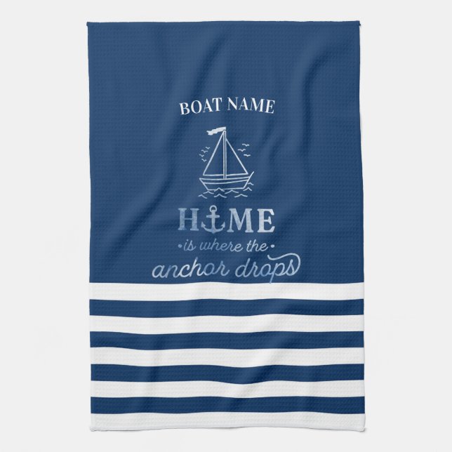 Linge De Cuisine Ancre nautique Marine Blue Striped (Vertical)