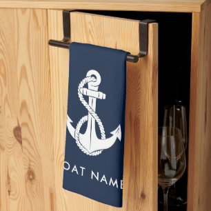 Linge De Cuisine Ancre Naútíque Nom De Bateau Bleu Marine Personnal