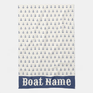 Linge De Cuisine Ancre nautique Rayures côtières Marine bleu crème