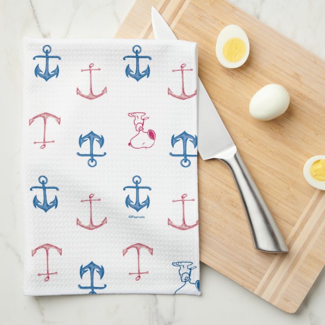 Linge De Cuisine Ancre nautique Snoopy Motif (Quart Plié)