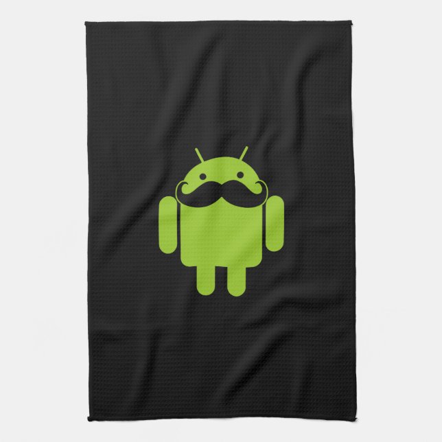 Linge De Cuisine Android Robot Icon Mustache sur noir (Vertical)