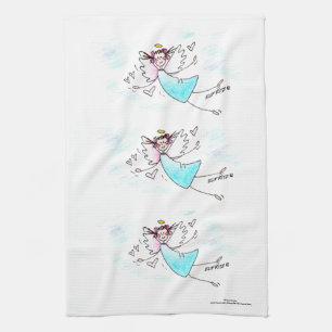 Linge De Cuisine Ange bleu souriant portant des coeurs d'amour