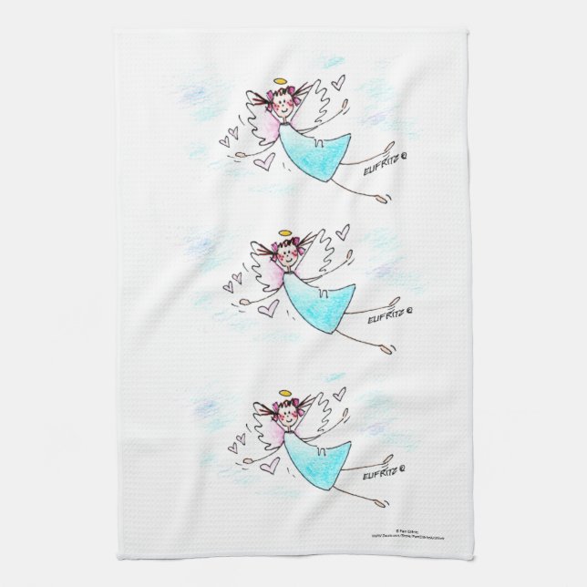 Linge De Cuisine Ange bleu souriant portant des coeurs d'amour (Vertical)