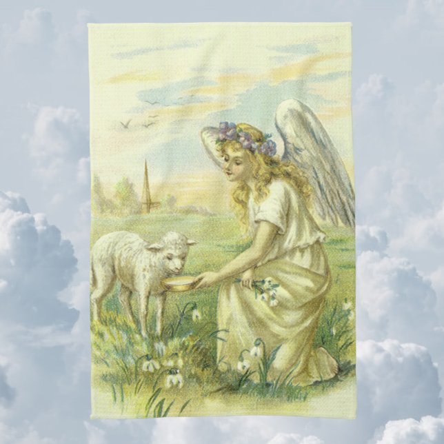 Linge De Cuisine Ange de Pâques religieux vintage victorien avec ag (Créateur téléchargé)