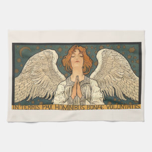 Linge De Cuisine Ange religieux vintage priant avec des étoiles dor