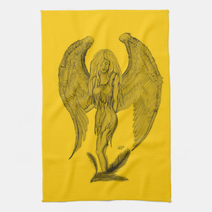 Linge De Cuisine Angel, Crayon, design noir jaune