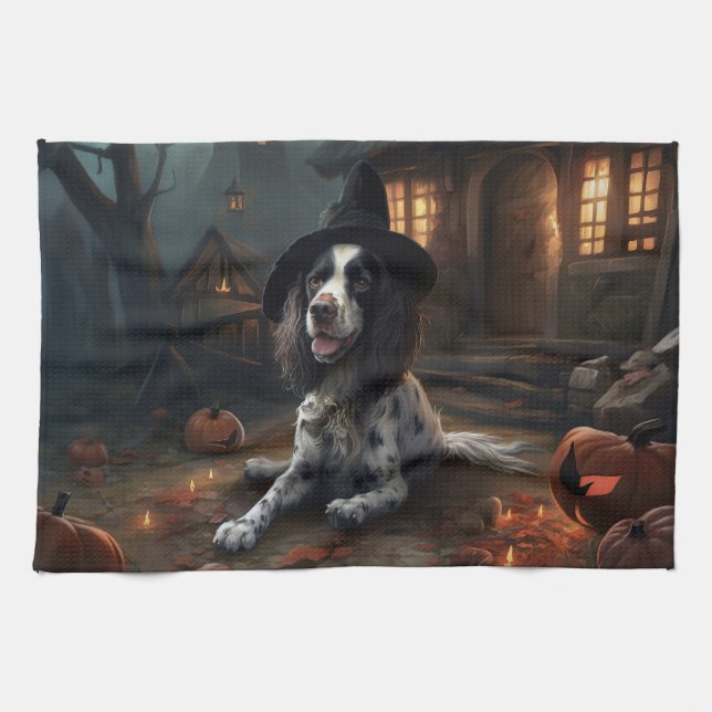 Linge De Cuisine Anglais Springer espagnol Citrouille Halloween eff (Horizontal)