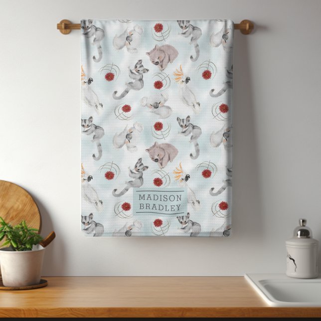 Linge De Cuisine Animaux australiens Aquarelle mignonne Personnalis (Créateur téléchargé)
