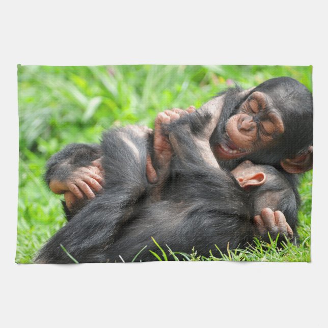Linge De Cuisine Animaux de bébés cutest | Deux jeunes chimpanzés (Horizontal)
