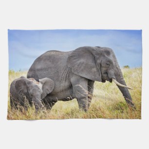 Linge De Cuisine Animaux de bébés cutest   Eléphant africain et mèr