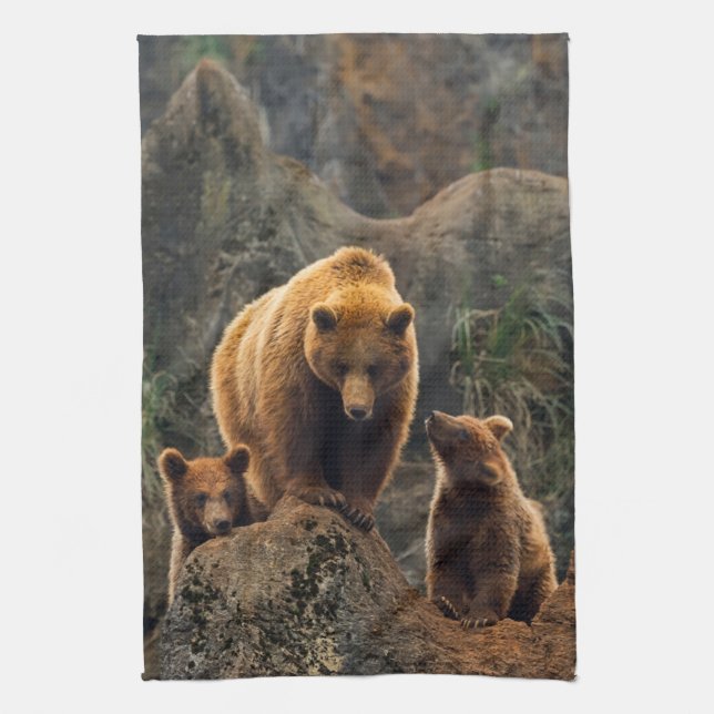 Linge De Cuisine Animaux de bébés cutest | Famille d'ours Brown (Vertical)