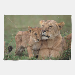 Linge De Cuisine Animaux de bébés cutest   Lion Cub & Mother