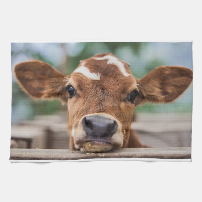 Linge De Cuisine Animaux de bébés cutest | Petite vache (Horizontal)