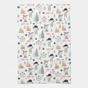 Linge De Cuisine Animaux mignons de région boisée et motif indien