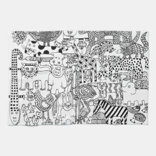 Linge De Cuisine Animaux sauvages Amusants Art moderne noir et blan