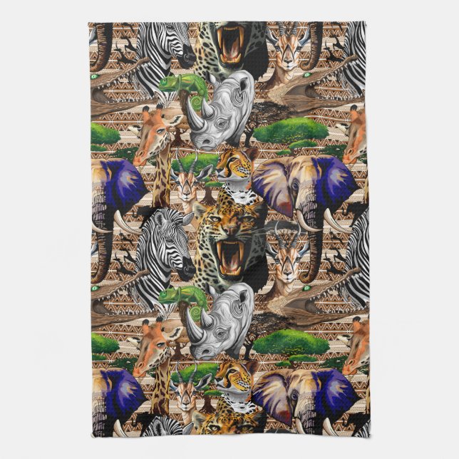 Linge De Cuisine Animaux sauvages de la Savane africaine (Vertical)
