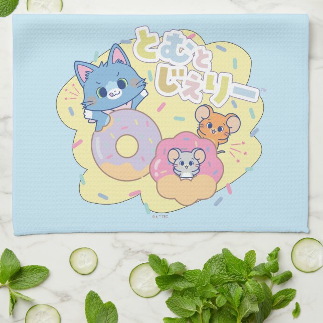 Linge De Cuisine Anime Donut délice avec Tom, Jerry et Tuffy (Plié)