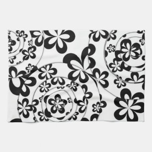 Linge De Cuisine Anneaux et fleurs noirs et blancs