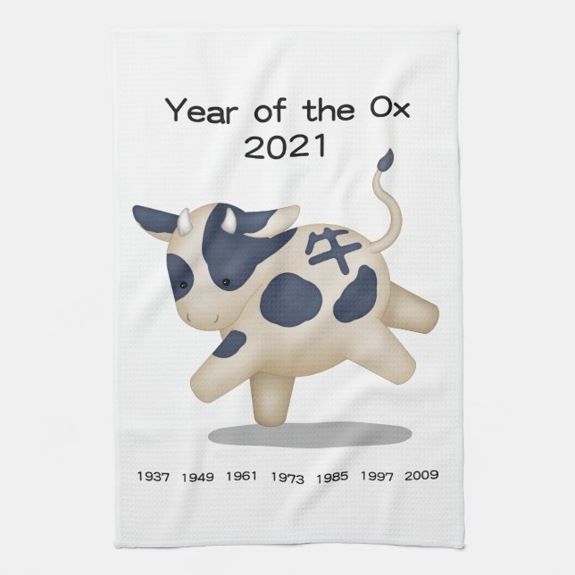 Linge De Cuisine Année de l'Ox Cute Zodiac Animal 2021 (Vertical)