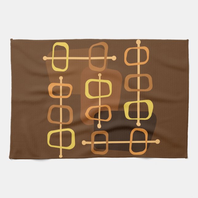 Linge De Cuisine Années 1950 Abstrait Art Hollow Rocks Brown (Horizontal)