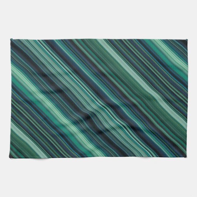 Linge De Cuisine Aqua Blue and Teal Stripes (Horizontal)