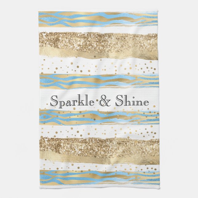 Linge De Cuisine Aqua Blue Gold Parties scintillant Confetti Zebra  (Vertical)
