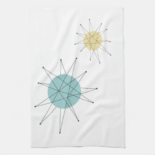 Linge De Cuisine Aqua Blue Jaune Franciscan Starburst Moyen siècle