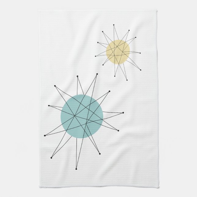 Linge De Cuisine Aqua Blue Jaune Franciscan Starburst Moyen siècle (Vertical)