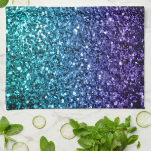 Linge De Cuisine Aqua blue Ombre faux scintillants de parties scint