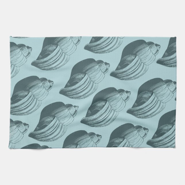 Linge De Cuisine Aqua Turquoise Blue Sea Shells (Horizontal)